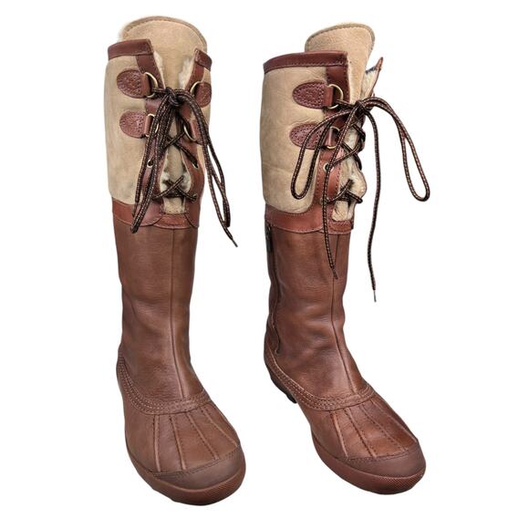 UGG Women’s Belcloud Brown Leather Duck Lined Boots Size US 8.5 - Picture 5 of 10
